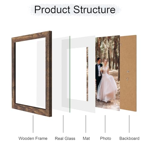iRahmen 10x12 Picture Frame with Mat 8x10 - High Definition Real Glass Wooden Photo Frames for Tabletop Display and Wall Mounting (Brown, Set of 4) - color: Brown, size: 10X12