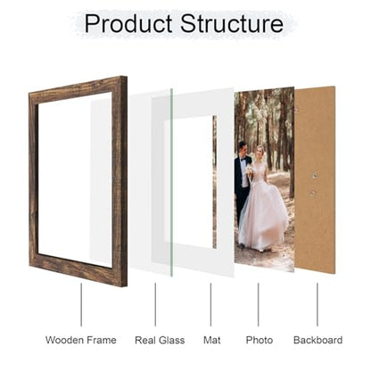 iRahmen 10x12 Picture Frame with Mat 8x10 - High Definition Real Glass Wooden Photo Frames for Tabletop Display and Wall Mounting (Brown, Set of 4) - color: Brown, size: 10X12