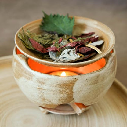 Ceramic Tealight Wax Melt Warmer & Essential Oil Burner, Aromatherapy Tealight Diffuser for Wax Melts, Oils & Dried Botanicals, Japandi Home Fragrance Decor for Bedroom, Burner Only(3pcs)