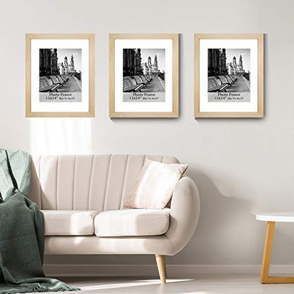 Meetart Picture Frames 11x14 inch Pack of 3 Piece in Plastic Glass MDF Shallow wooden-grain Color Frame, Display Pictures 11x14 8x10, Wall Hanger Vertical and Horizontal. - size: 11x14 3 Pack