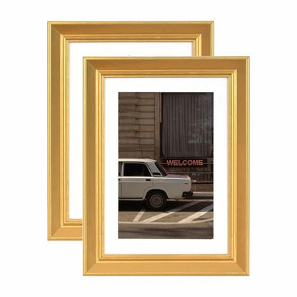 5x7 Picture Frame Gold, Display 5x7 without Mat or 4x6 with Mat, Wall Gallery Photo Frames - color: Gold Wood, size: 5x7 inches