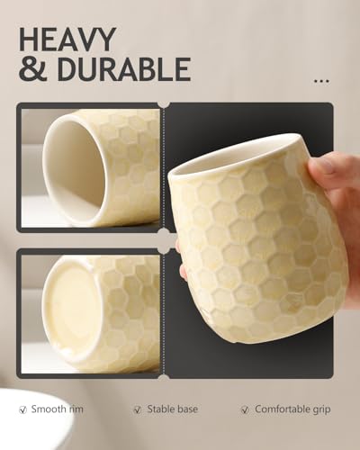 Toothbrush Holder, Tooth Brush Holder for Bathroom - Ceramic Toothbrush Cup Toothbrush Holders Countertop, Ice Cracks Yellow Makeup Brush Holder Pen Holder, 3.62" x 3.62" x 3.93", ANTIS'S HOME - color: Ice Crack Yellow, size: Honeycomb