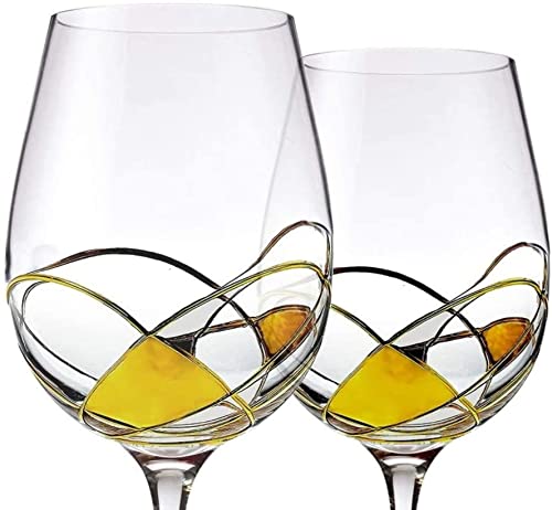 Bezrat Wine Glasses Hand Painted - Set of 2 - Women Wine Gift - Wine Lover Glass - Beautiful Glassware Gifts Ideas for Women Inspired by 'Duomo di Milano' Mothers Day - 14 oz (Gold) - color: Gold, size: 14 Ounces