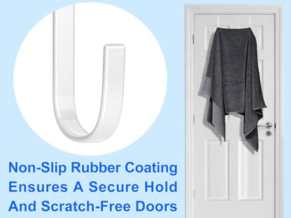 Single Over Door Steel Hooks 8 Pack Fit 1-3/8" Door 5.5" White | Plastic Coated Rubber Feel Towel Rack Robe Coat Shoe Wreath Hanger No Damage No Scratch for Bathroom Heavy Duty Thin Top