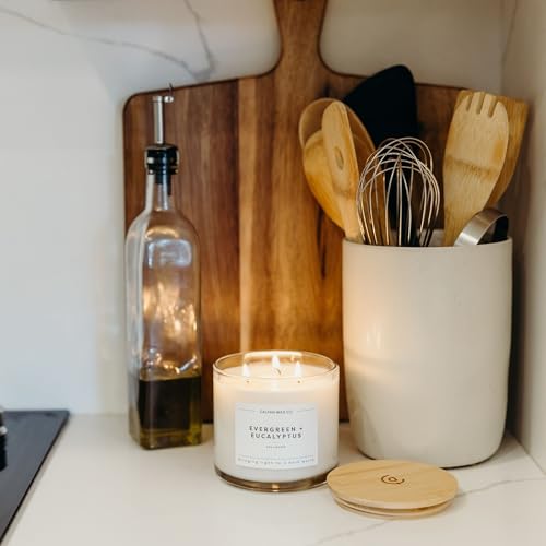 Evergreen & Eucalyptus 3 Wick Scented Candle - 43 Hour Burn | Made in the USA Luxury Clean Soy Wax Candles - Long Lasting Large Glass Jar Candle for Home - 3 Wicks - 14.9oz - color: Evergreen + Eucalyptus