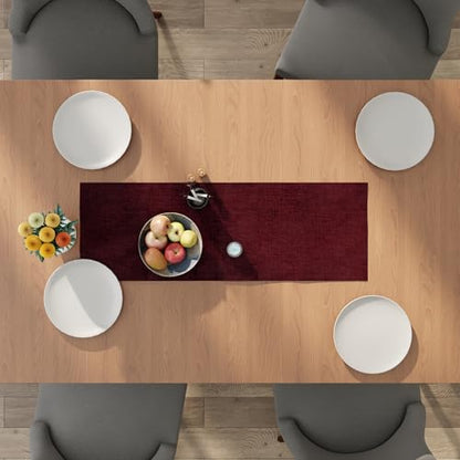 Encasa XO Table Runner 2 Seater, Soft Chenille 13"x36" | Maroon, Woven Rib Texture | Machine Washable | Colorfast & Shrink Resistant | Durable Polyester Yarns - color: Maroon, size: 13x36 in
