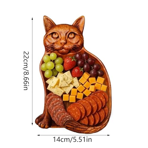 Cat Shaped Wood Serving Trays, 8.66 x 5.5 Inch Decorative Wooden Serving Platters for Food, Versatile Wooden Trays for Cheese, Appetizers, Fruit, Candle, Jewelry, Home Decor
