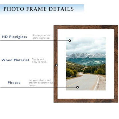 11x14 Picture Frame with 8x10 Mat Deep Brown, Display 8x10 with Mat or 11x14 Without Mat, Wood 11 by 14 Photo Frame, 11 x 14 Frame for Wall Hanging Display, Deep Brown, 3 Pack - size: 11x14 inch