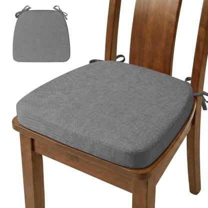 D-Shaped Chair Cushions Set of 1, Chair Pads with Ties, 17" x 16" | 2" Thick Non Slip Seat Cushion for Dining & Kitchen Chairs, 40D Foam, Removable Washable Cover, Grey - color: Grey