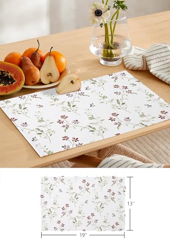 Table Runner and Placemats Set of 6 Flower Floral Branch Decorative Dining Table Runner with Matching Placemats Leaves Plant Nature Table Decor for Kitchen Dining Room and Everyday Use 13x70in - size: 13"x70"+6pcs