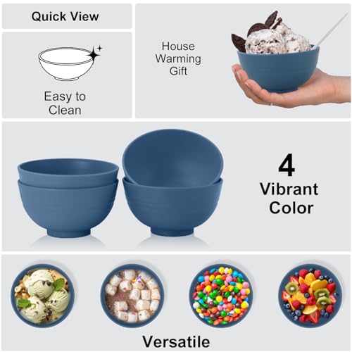 wheat straw dessert bowls 10oz set of 8 - Unbreakable snack Bowls Dishwasher Safe - Handy Bowls for Ice Cream,Yogurt and Fruits. Blue - color: Navy Blue, size: 10 oz
