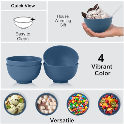 wheat straw dessert bowls 10oz set of 8 - Unbreakable snack Bowls Dishwasher Safe - Handy Bowls for Ice Cream,Yogurt and Fruits. Blue - color: Navy Blue, size: 10 oz