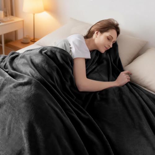 3-Pack Fleece Throw Blankets 50x60, 300GSM Soft Flannel Plush Blanket, Lightweight Warm Couch Sofa Bed Blankets, No Shedding All Season (Black) - color: Black