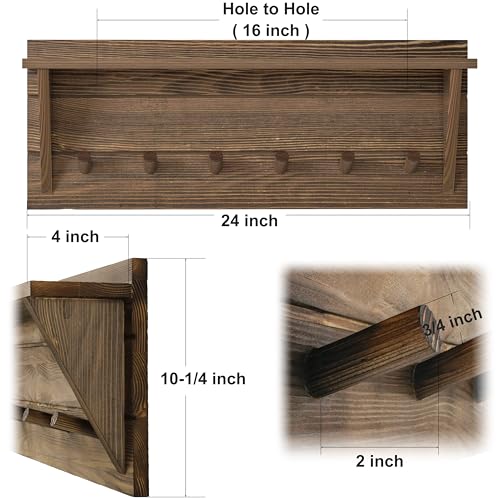 WEBI Coat Rack Wall Mount with Shelf,24" Long Entryway Wall Shelf with Hooks Underneath,6 Peg Hooks for Hanging Coats,Caps,Jacket,Clothes,Brown - color: Brown, size: 24 Inch