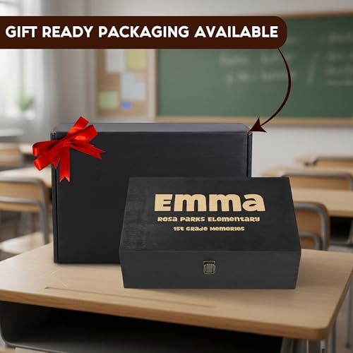 Personalized Name & Grade Wooden Keepsake Box – Custom Engraved Memory Box with Student Name and Class Year, Graduation & School Milestone Gift Storage Chest - style: 18. Kids School Memory Box