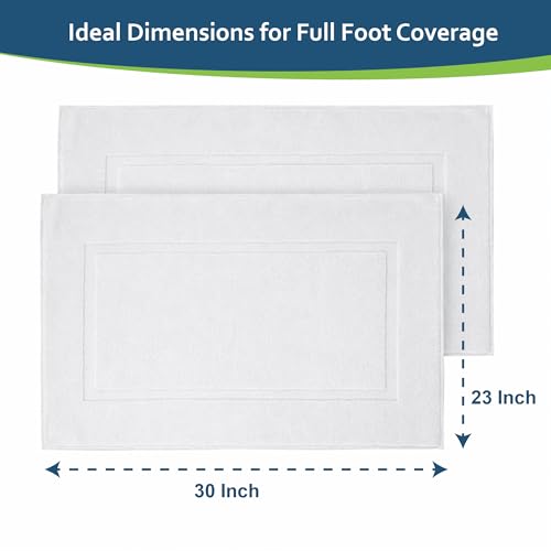 Rajlinen Cotton Bath Mat 2 Pack 23x36-100% Cotton 500 GSM Highly Absorbent Hotel Spa Bathroom Floor Mats, Aesthetic White Bath Mat Towels, Machine Washable Shower/Bathtub Rugs - color: White
