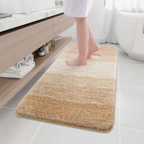Arotive Microfiber Bathroom Rugs, Shaggy Soft Absorbent Bath Rug, 54x24 | Beige, Rubber Backing Thick Plush Machine Washable Dry Bath Mats for Bathroom, Tub and Shower, Rectangular - color: Beige, size: 54" X 24"