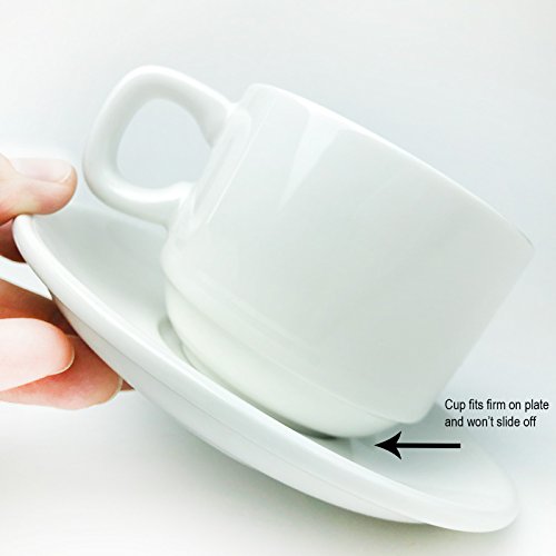 Huji Stack-able Porcelain 3.2 OZ Espresso Turkish Coffee Cups and Saucer Set with Chrome Rack (9 Piece Set) (1)