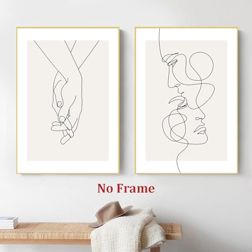 Abstract Couple Line Art Line Face Wall Art Minimalist Line Art Prints Black Line Pictures Holding Hands Canvas Wall Art Black and White Minimalist Poster for Living Room Bedroom 16x24inx2 Frameless - color: Abstract Couple Line Art
