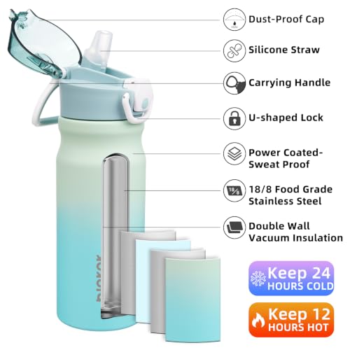 BJPKPK 18 oz Water Bottle with Straw & Handle, Insulated Stainless Flask | Leak Proof Locking Lid, Thermal, Double Wall Vacuum, Keeps Hot/Cold, BPA Free, Dishwasher Safe, Travel & Sports, Mint - color: A-Mint, size: 18 Ounces