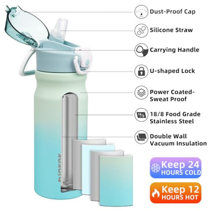 BJPKPK 18 oz Water Bottle with Straw & Handle, Insulated Stainless Flask | Leak Proof Locking Lid, Thermal, Double Wall Vacuum, Keeps Hot/Cold, BPA Free, Dishwasher Safe, Travel & Sports, Mint - color: A-Mint, size: 18 Ounces