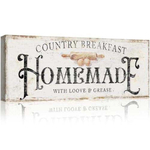 pureluca Country Breakfast Homemade Wall Decor, Humorous Kitchen Signs with Love and Grease Quote, Rustic Farmhouse Dining Area Canvas Art, 6x17 Inches - color: AC26-025-country breakfast, size: 17L" x 6W"