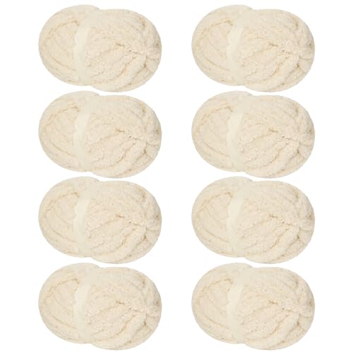 Franel Beige Chunky Chenille Yarn for Hand Knitting Blanket (8 Pack, Total 64oz) - Shed-Resistant Fluffy Jumbo Yarn for Crocheting, Super Bulky Big Yarn for DIY Throw, Pre-Wound & Tangle-Free - color: 23
