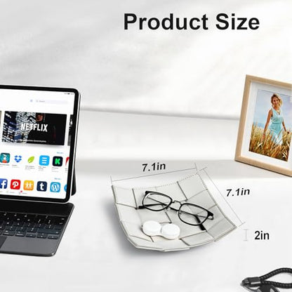 PU Leather Valet Tray for Men Women Key Holder Bowl for Entryway Table Bedside Nightstand Desk Tray for Wallet, Keys Men's Gift - Small, 7.1" D x 7.1" W x 2" H - color: Small White