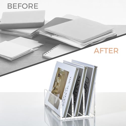 3 Compartments Clear Acrylic Mail Holder – Vertical Letter Sorter & Multifunction Desk Organizer for Bills, Documents, Notebooks – Modern Office/Home Envelope File Rack - size: 3 Compartments