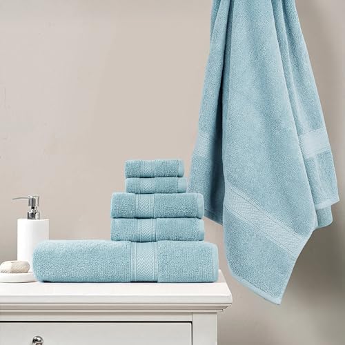 HILLFAIR Premium 600 GSM 6 Piece Towel Set- 2 Bath Towels, 2 Hand Towels & 2 Washcloths, Machine Washable, Hotel Quality, Super Soft & Highly Absorbent Cotton Towel: Ocean Blue - color: Ocean Blue, size: 6 Piece Towel Set