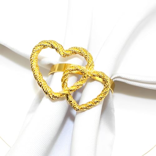 Napkin Rings Set of 6,Gold Heart Napkin Ring,Metal Alloy Heart Napkin Ring for Wedding, Dinner Party, Table Decor and Daily Use