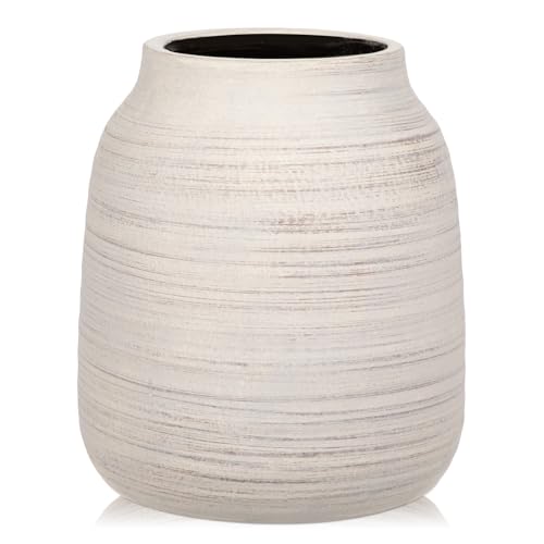 Briful Ceramic Flowers Vase Home Decor, Stone Farmhouse Table Vases, Rustic Vintage Living Room Bathroom Bedroom Decorations for Kitchen Dining Office Coffee Desk Fireplace Shelf Mantel (8.3” Tall) - color: Shabby White, size: 8.3 Inch