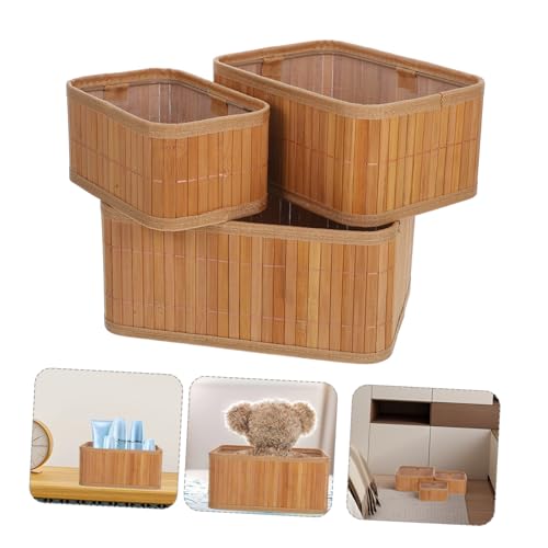 POPETPOP 3pcs Woven Wicker Storage Baskets Natural Material Nesting Bins for Bedroom Bathroom Laundry Room Kitchen Versatile Small Organizers