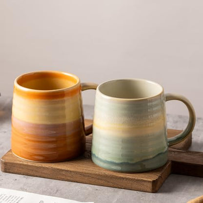 15.5oz Large Heavyweight Ceramic Mug, Reactive Glaze (Orange) | 15.5oz Medium-Large, Heavy Weighted Stoneware, Reactive Transmutation Glaze, Microwave & Dishwasher Safe, Gift Box - color: Orange