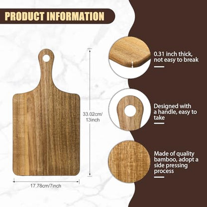 Zubebe 12 Pcs 13 x 7 Inch Acacia Wood Cutting Board with Handle | Charcuterie Board for Laser Engraving, Serving Chopping Board with Handle for Wedding Housewarming Mom Christmas Gift - size: 13"L x 7"W
