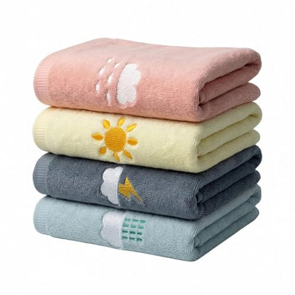 4 Pack Reusable Cotton Bath Washcloths Hand Face Fingertip Towels | Cute Small Facial Towels, Soft & Practical, Perfect for Bathroom Daily Cleansing Use