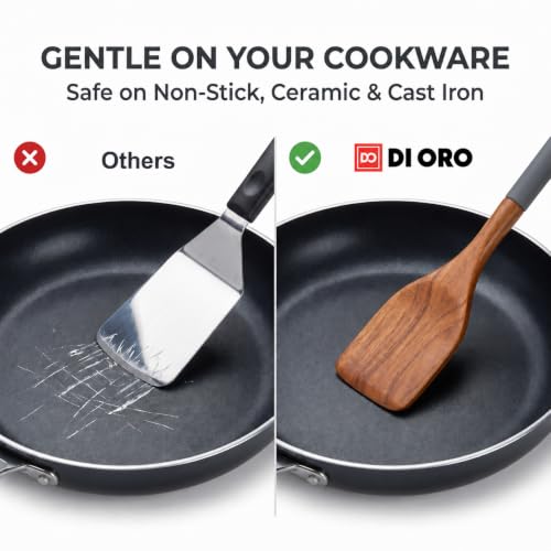 DI ORO Wooden Kitchen Utensil Set - 5-Piece Wooden Spoon & Spatula Set - Nonstick Cookware Safe Teak Wood Cooking Utensils - Heat-Resistant Kitchen Utensils Set with Silicone Handles (Dark Grey) - color: Dark Gray