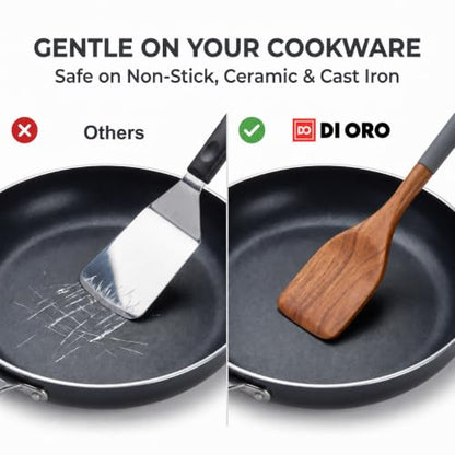 DI ORO Wooden Kitchen Utensil Set - 5-Piece Wooden Spoon & Spatula Set - Nonstick Cookware Safe Teak Wood Cooking Utensils - Heat-Resistant Kitchen Utensils Set with Silicone Handles (Dark Grey) - color: Dark Gray