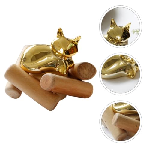 Golden Ceramic and Wood Animal Sculpture Decorative Home Ornament with Handy Design for Long-time Use, for Living Room or Gift