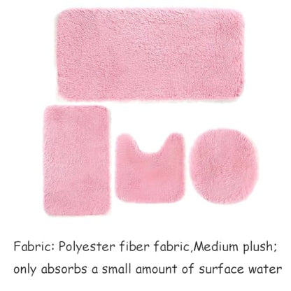 4 Piece Non Slip, Toilet Lid Cover and Contour Mat, Bath Mats Shower Mats Bath Rug Mat for Tub Toilet Bathroom (Pink) - color: Pink