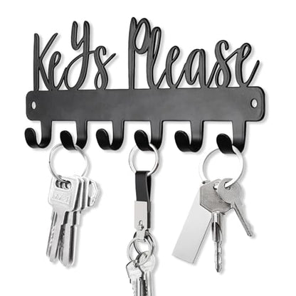 Keys Please Key Holder Wall Mounted, Mini Size: 7.28x2.95inch | Black Metal Decorative Rack Hooks for Garage,Mudroom,Hallway,Entryway,Front Door,Office - size: Mini Size Key Hooks:7.28x2.95inches