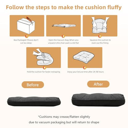 RACE LEAF Indoor Chair Cushions 4 Pack, Tufted Memory Foam Dining Room Chair Pads with Ties and Non-Slip Backing, Kitchen Seat Cushions 15.5" X 15.5" Dark Gray - color: Drak Gray