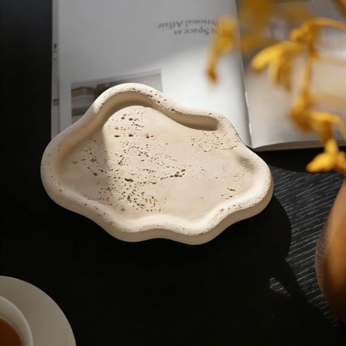 Jewelry Dish Trinket Tray for Women, Ring Dish Holder, Unique Cloud Shape Plate Cute Things Vanity Aesthetic Room Decor Mother's Day Birthday Gifts (Faux Travertine Y) - color: Faux Travertine Y