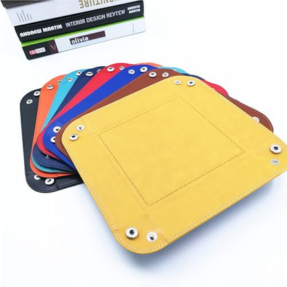 Valet Tray Desktop Storage Organizer – Vegan Leather Catchall Tray Bedside Vanity Tray Nightstand Caddy Holder for Remote Controller, Watch, Keys, Phone, Wallet, Coin, Jewelry, Yellow - color: Yellow