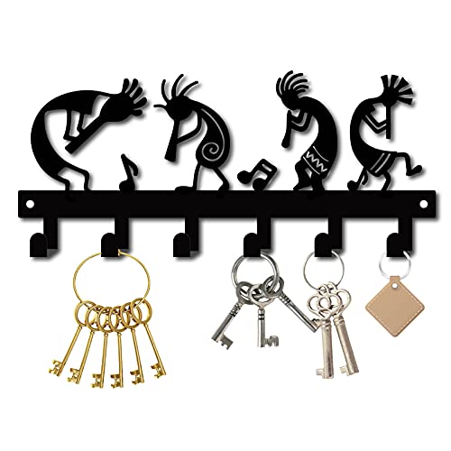 CREATCABIN Metal Key Holder Kokopelli Flute Music Black Wall Mounted Organizer Iron Rack Hanger Decorative 6 Hooks for Entryway Front Door Kitchen Garage Yoga Office,with Screws and Anchors 10.6inch - color: Black