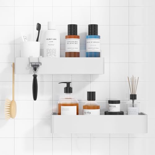 Kitsure Shower Caddy Adhesive, Stylish Shower Organizer, Large, White | 2 Pack Shower Shelf for Inside Shower, 100% Rustproof Metal Shelves, No-Drill Bathroom Organizers and Storage - color: White, size: Large