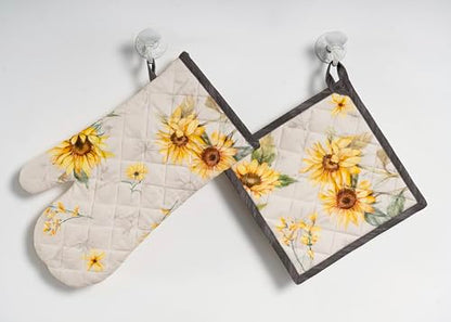 Maison d' Hermine Candice Bundle Set 100% Cotton Set of 3 Kitchen Towels (20 Inch by 27.5 Inch) and Oven Mitt (7.5 Inch by 13 Inch)/Pot Holder (8 Inch by 8 Inch)