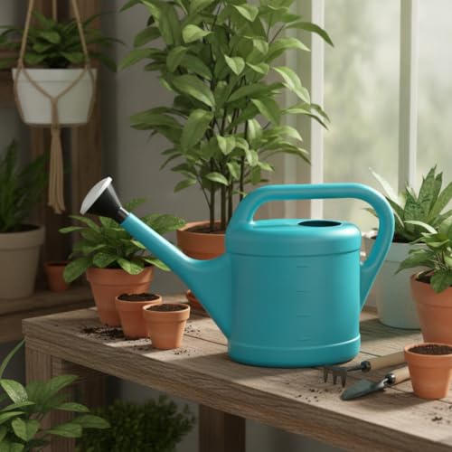 Long Spout Watering Can for Indoor Plants, Lightweight Blue PP Plastic with Narrow Tip for Precise Pouring - size: 14.17 x 3.54 x 11.02 in