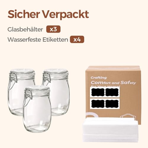 ComSaf Round Glass Jars with Airtight Lids 34 oz 3 Pack Apothecary Coffee | Cookie candy storage, Coffee food storage, Farmhouse decor, Kitchen counter display, Cabinet pantry jars, Snacks - size: 34oz*3