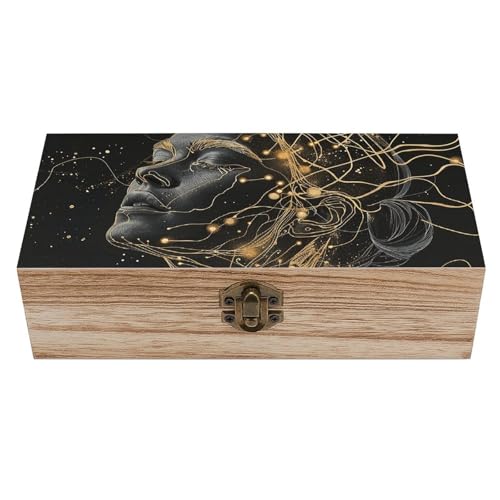 MUSM Vintage Wooden Storage Box, Gold Thread Style Keepsake Box for Jewelry, Photos, Letters, Elegant Desktop Organizer for Home & Office Decor